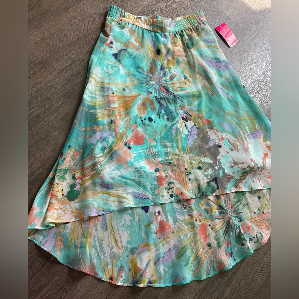 Sunny Leigh Womens Skirt High Low S Blue Coastal Resort Lightweight Boho Flowy